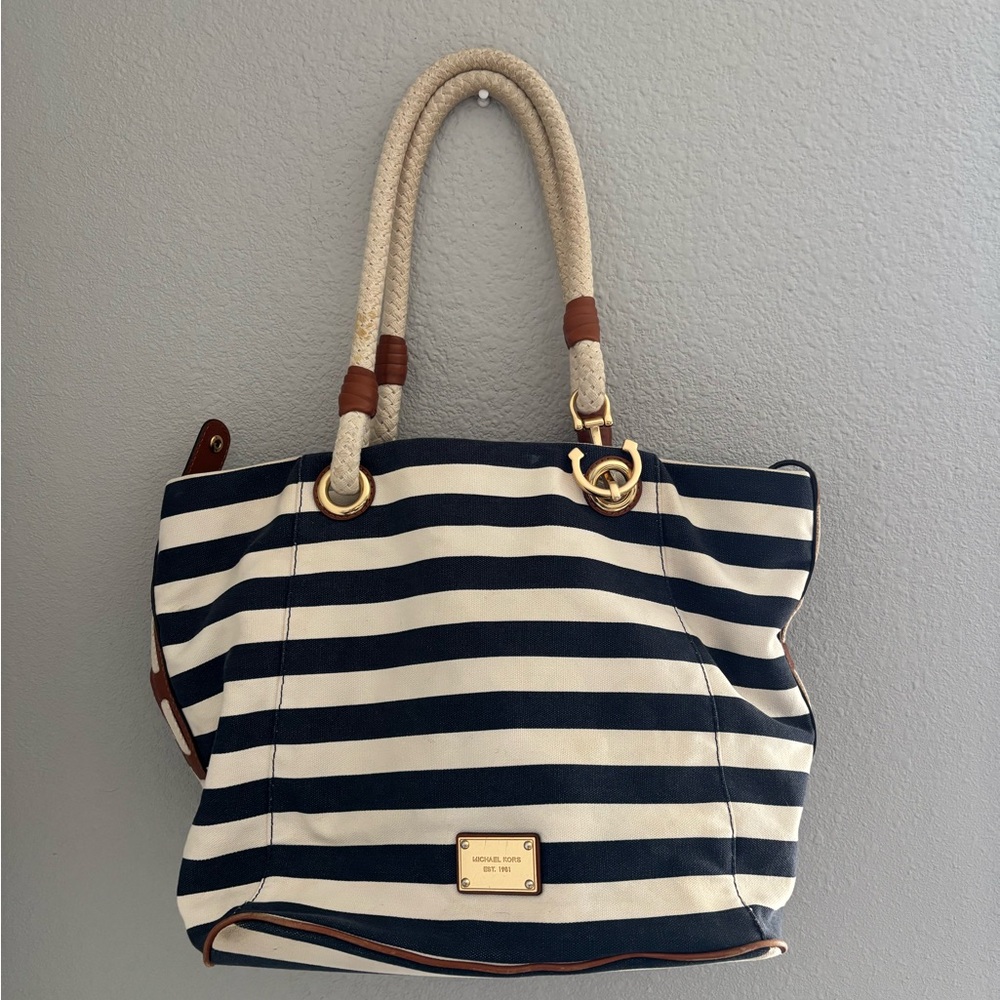 Striped Navy and White Tote Bag